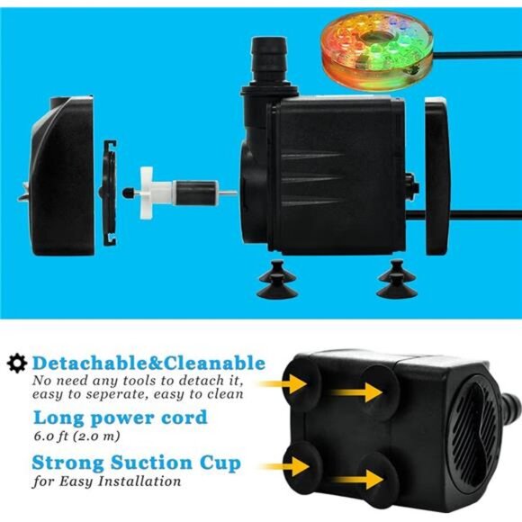 10Watt 160GPH Submersible Fountain Pump with Automatic Color Changing LED Light - Picture 5 of 7